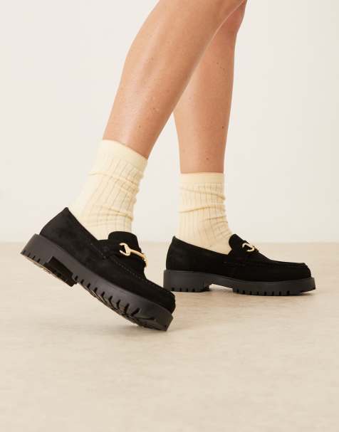 Walk London Clara trim loafers in black faux suede - view 1