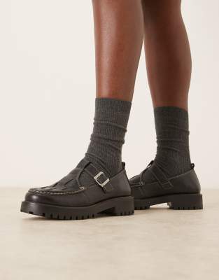 Walk London Clara Woven Loafers In Black