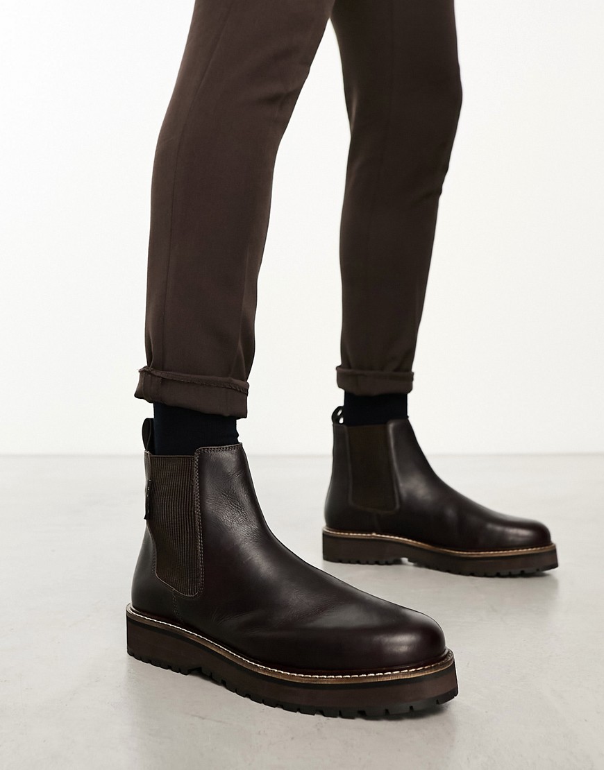 Walk London Sean Chunky Chelsea Boots In Brown Leather