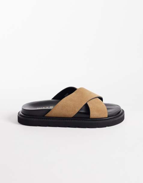Walk London cross strap sandal in tan suede - view 1