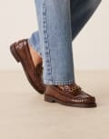 [WALK LONDON] Walk London Dalston chain loafers in tan embossed leather-Brown 40 TAN