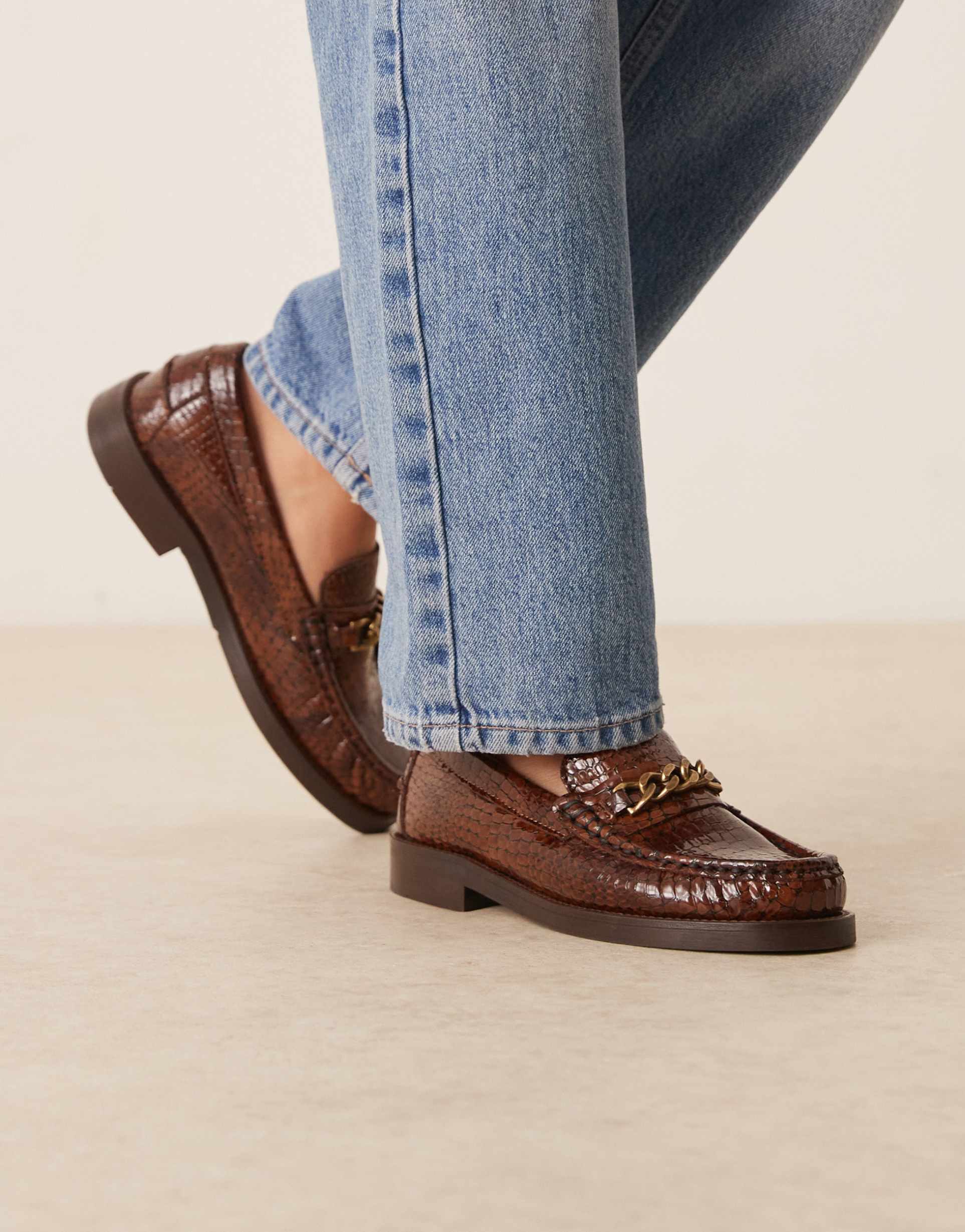 walk london dalston chain loafers in tan embossed leather