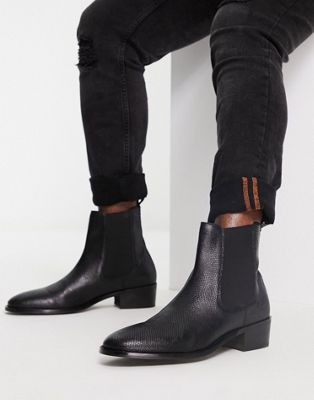 Walk London Dalston cuban heeled chelsea boots in black snake leather ...