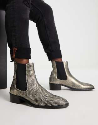 WALK LONDON Walk London dalston cuban heeled chelsea boots with in gold snake leather
