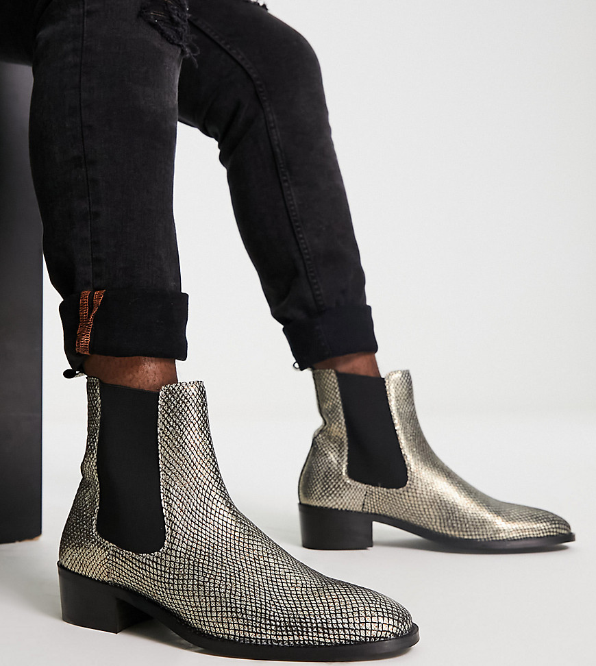 Walk London dalston cuban heeled chelsea boots with in gold snake leather