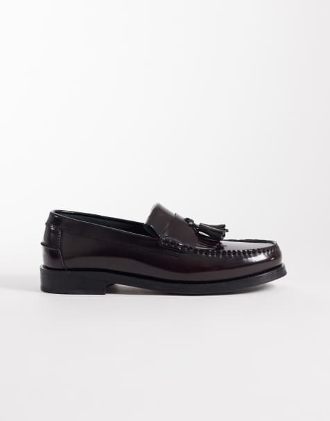 Walk London Dalston fringe tassel loafer in burgundy smooth leather - view 1