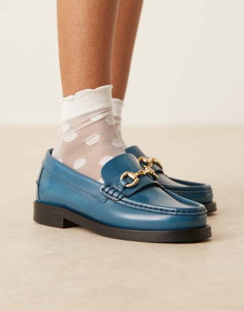 Walk London - Dalston - Leren loafers met afwerking in blauw - view 1