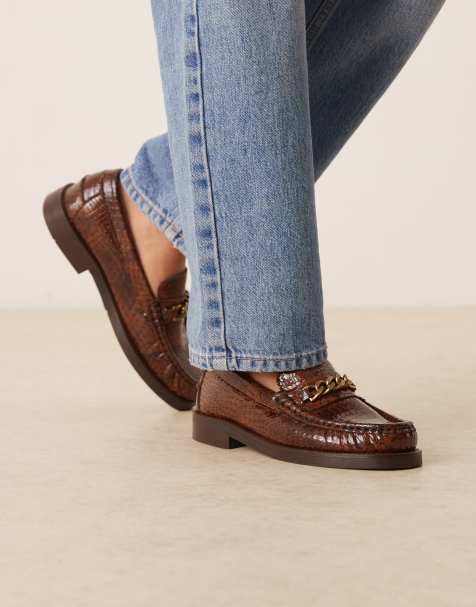 Walk London – Dalston – Loafer aus geprägtem Leder in Hellbraun mit Kettendetail - view 1