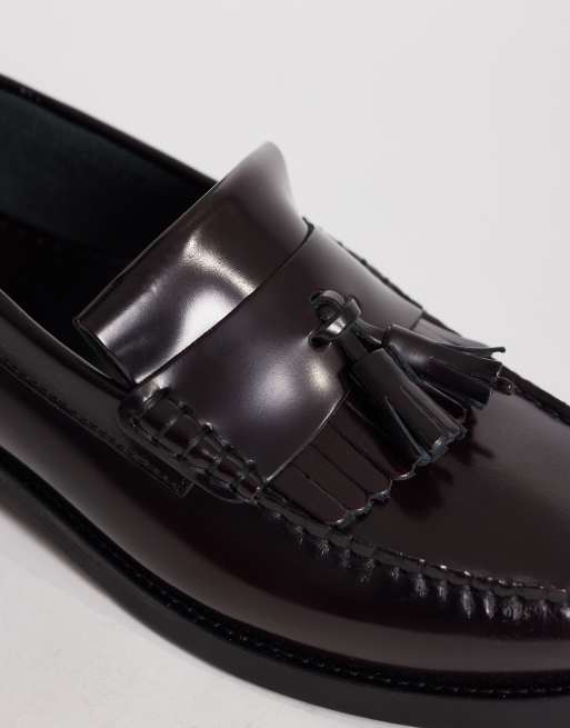 Walk London - Dalston - Mocassini in pelle liscia bordeaux con frange, 3 di 4