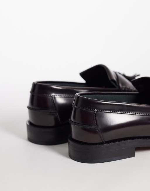 Walk London - Dalston - Mocassini in pelle liscia bordeaux con frange, 4 di 4