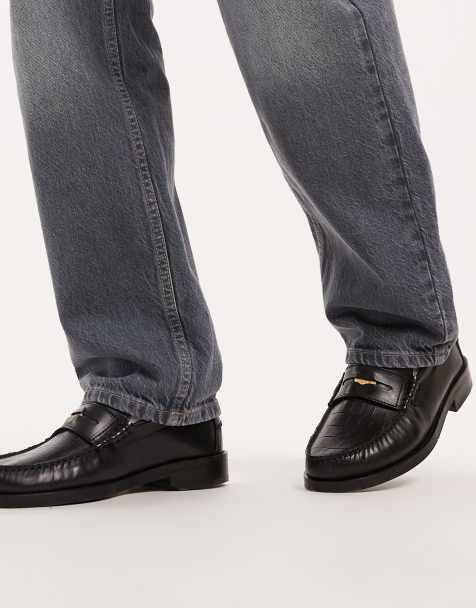 Walk London Dalston Penny loafer in black embossed leather - view 1
