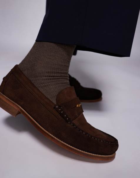 Walk London Dalston penny loafer in brown suede - view 1
