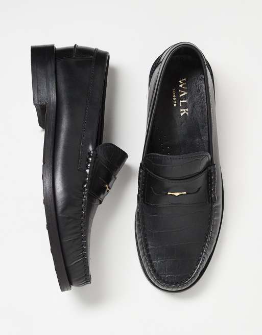 Walk London Dalston Penny loafers in black embossed leather , 2 of 5