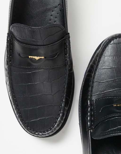 Walk London Dalston Penny loafers in black embossed leather , 3 of 5