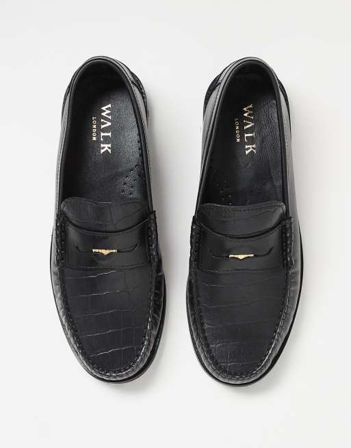 Walk London Dalston Penny loafers in black embossed leather , 5 of 5