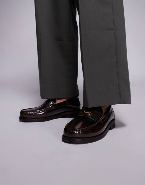 Walk London Dalston penny loafers in brown smooth leather - view 1