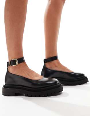 Walk London Dana ankle strap ballerina in black leather