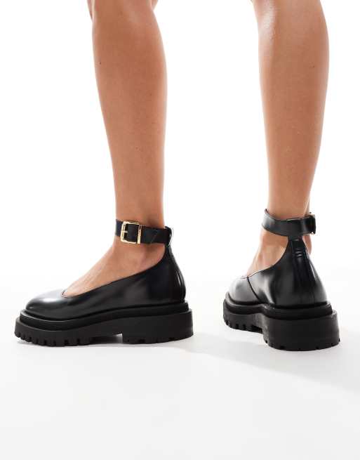 Ankle strap leather outlet loafers