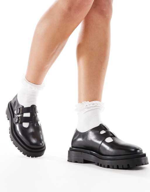 Walk London Dana double strap mary janes in black leather