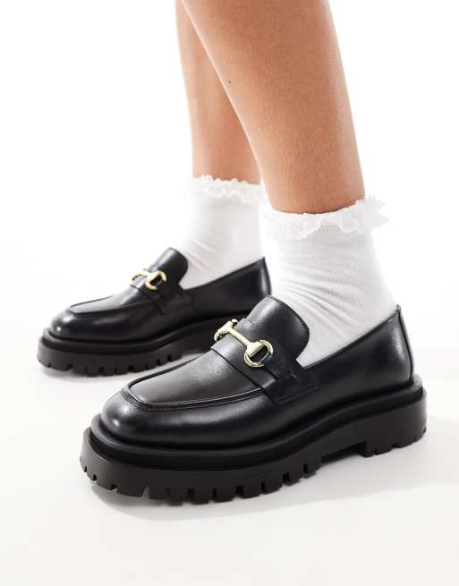 Walk London - Dana - Leren loafers met afwerking in zwart