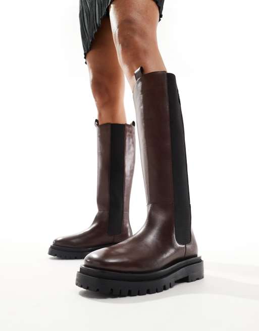 Walk London Dana tall chelsea boot in brown leather