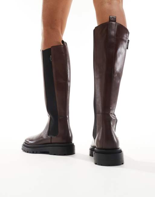 Walk London Dana tall chelsea boots in brown leather ASOS