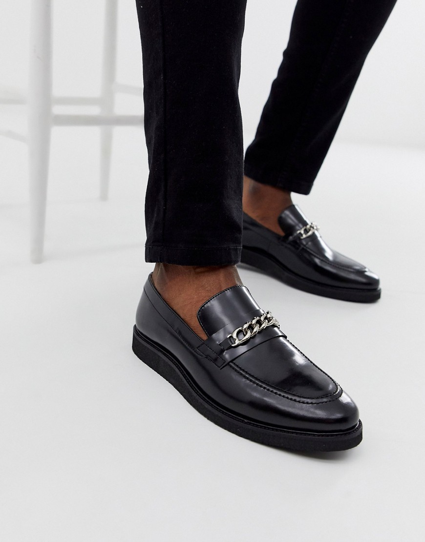 Walk London - Del chain - Loafers in hoogglanzend zwart