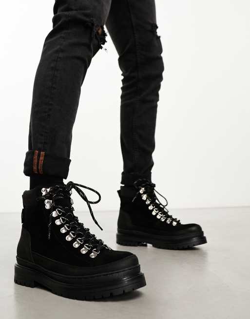 Walk London Element hiker boots in black suede ASOS