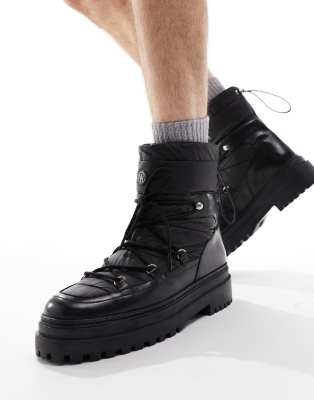 Walk London Element Snow Boots In Black Leather