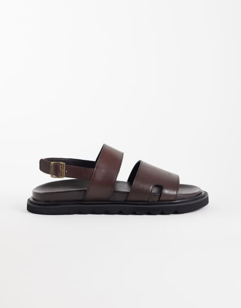 Walk London Ezra Backstrap sandals in brown leather - view 1