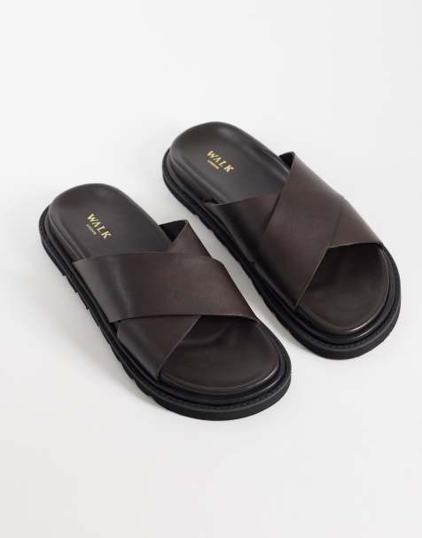 Walk London Ezra Cross Strap Sandal in brown leather - view 1