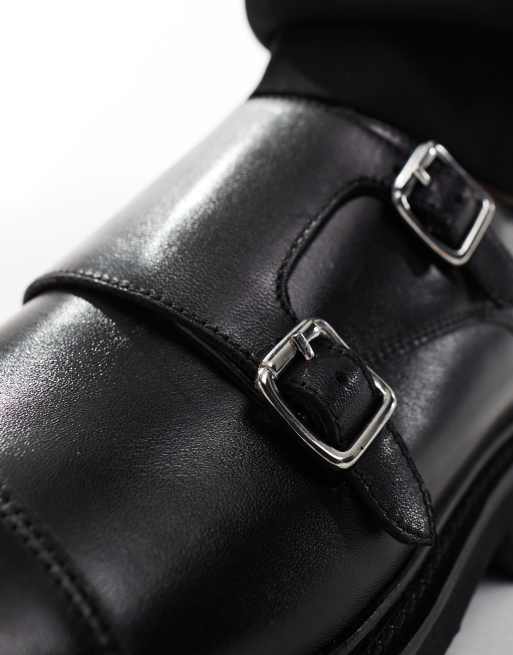 Walk London – Felix – Czarne skórzane buty monki, 3 z 4