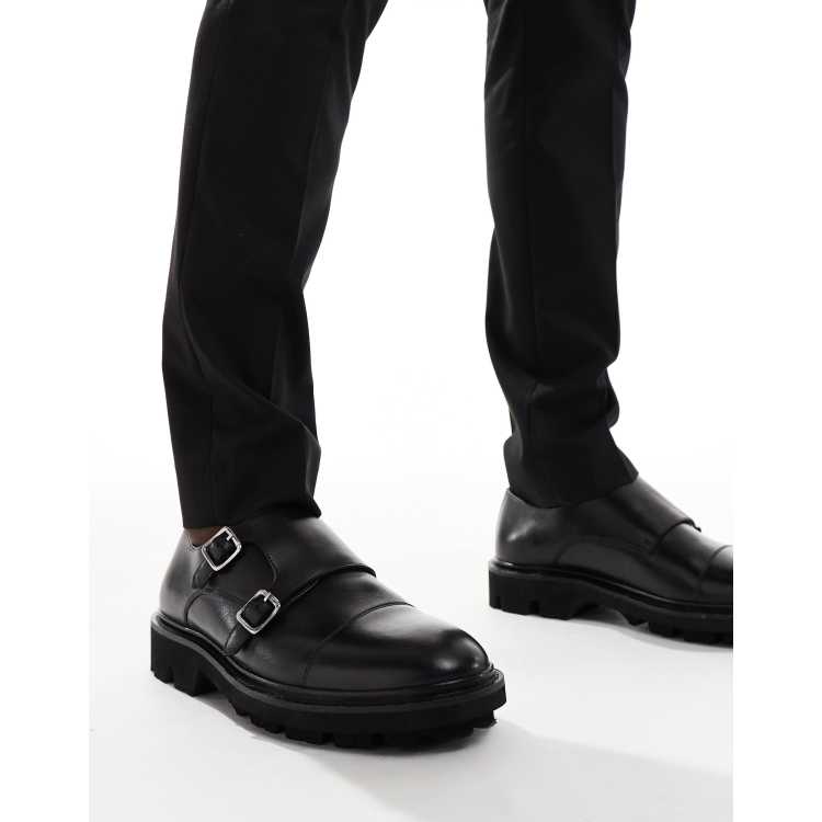 Walk London Felix monk shoes in black leather | ASOS