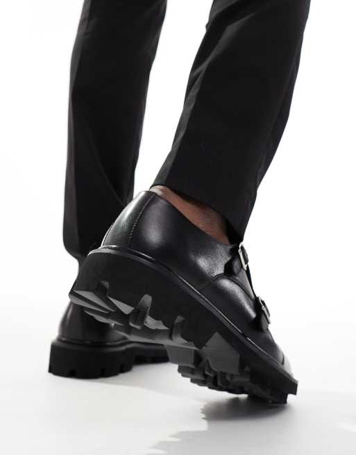 Walk London Felix monk shoes in black leather | ASOS
