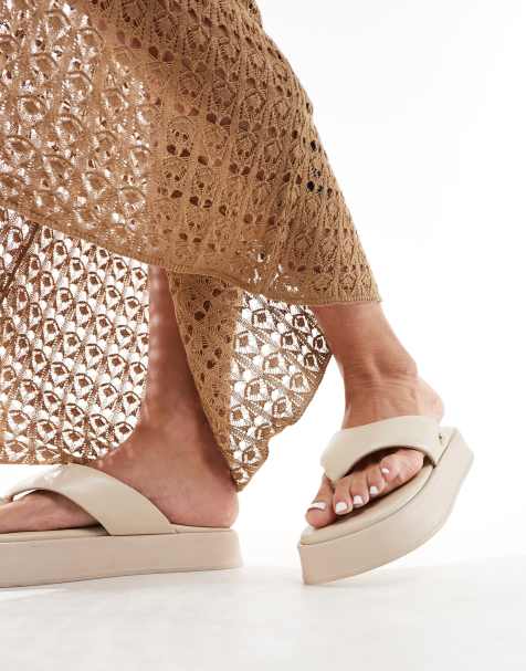 Walk London Geneva Padded Toe Post Sandals In Off White Leather - view 1