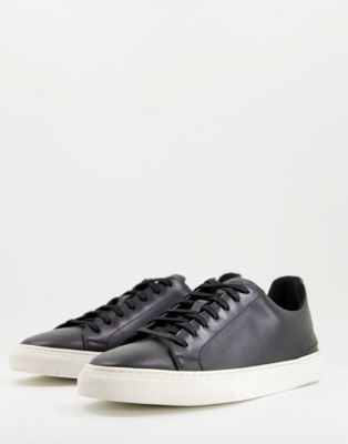 Walk London Graduate Cupsole Sneakers In Black Leather | ModeSens