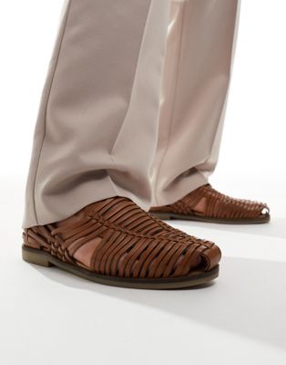 Walk London Harry Weave Slip Ons In Tan Leather-brown