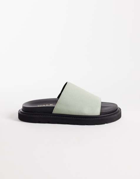 Walk London Holly sliders in mint suede - view 1