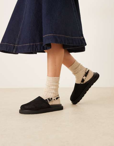 Walk London – Holly – Svarta mules i mocka med spännen baktill - view 1