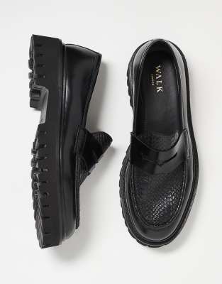 Walk London Hopper Saddle Croc Loafers In Black