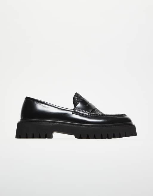Walk London Hopper Saddle croc loafers in black