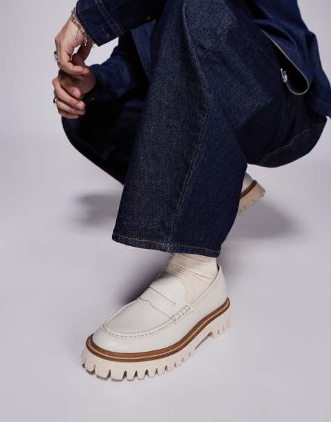 Walk London Hopper saddle loafer in off white grain leather - view 1