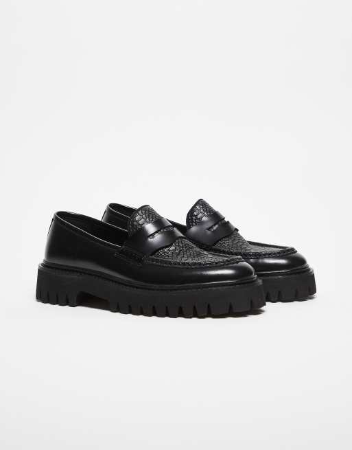 Walk London – Hopper – Svarta loafers med krokodilskinnsmönster     , 4 av 5