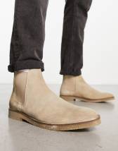 ASOS DESIGN chelsea boots in stone suede with zip detail and faux