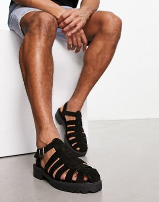Walk London Jacob Chunky Sandals In Black Suede