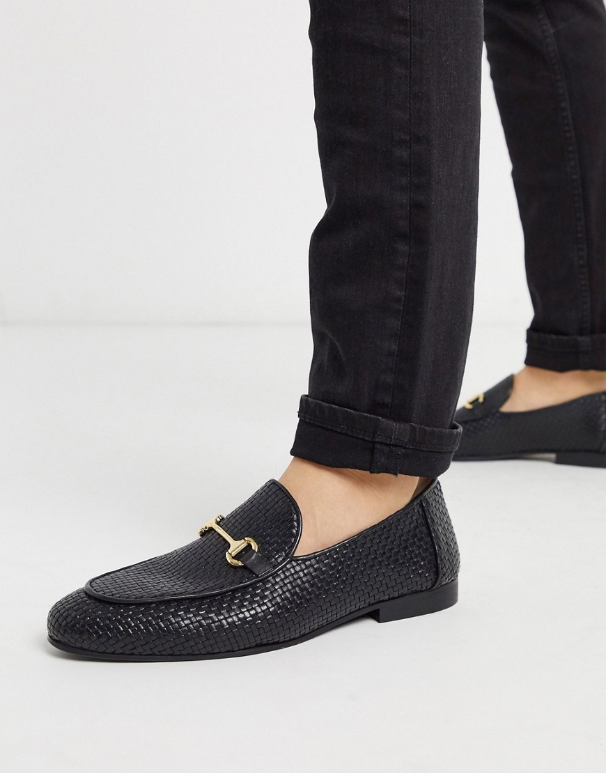 Walk London jacob woven loafers in black leather