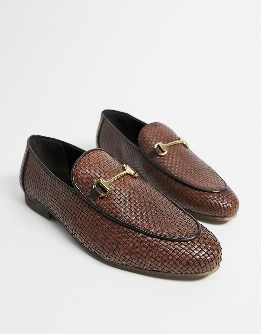 Walk London Jacob woven loafers in tan leather-Brown