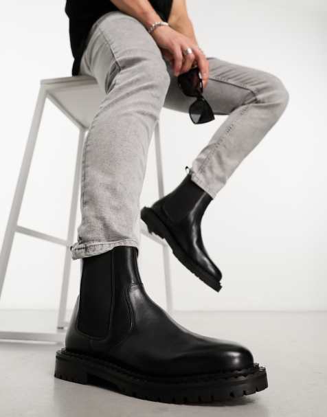 ASOS DESIGN cuban heeled chelsea boots in black with silver rub off