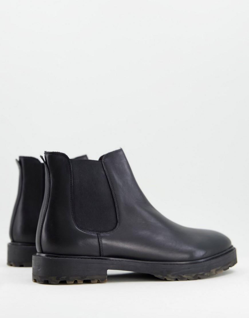 Walk London James Camo Sole Chelsea Boots In Black Leather