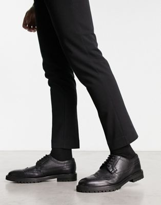 Walk London James chunky brogues in black pebble leather  - ASOS Price Checker
